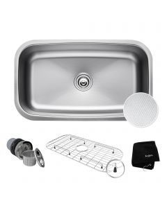 Kraus Outlast MicroShield™ 31 1/2" Undermount 16 Gauge Stainless Steel Single Bowl Kitchen Sink with accessories
