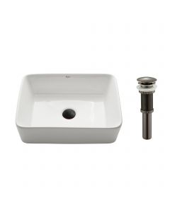 19" Rectangular Vessel Ceramic Bathroom Sink in White with Pop-Up Drain in Oil Rubbed Bronze