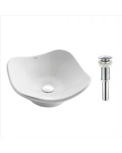 Modern Art Vessel 15 1/2" Ceramic Bathroom Sink in White w/ Pop-Up Drain in Chrome