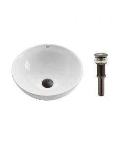 Round Vessel 16" Ceramic Bathroom Sink in White w/ Pop-Up Drain in Oil Rubbed Bronze