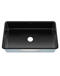 32” Undermount Porcelain Enameled Steel Single Bowl Kitchen Sink in Black 