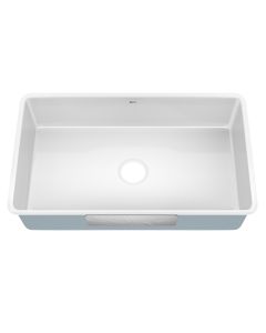 32” Undermount Porcelain Enameled Steel Single Bowl Kitchen Sink in White 