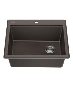 Workstation 25" Drop-In Top Mount Granite Composite Single Bowl Kitchen Bar Sink in Metallic Brown with Accessories