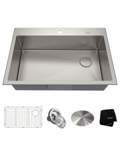 33in. Drop-In/Top Mount Stainless Steel 2-Hole Single Bowl Kitchen Sink