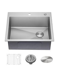 25" Drop-In/Top Mount 18 Gauge Stainless Steel Single Bowl Kitchen Sink