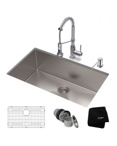 30" Undermount Kitchen Sink w/ BoldenCommercial Pull-Down Faucet and Soap Dispenser in Chrome