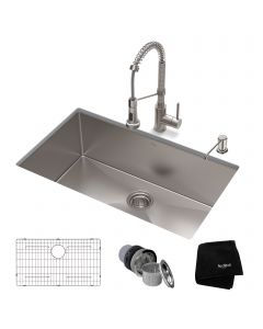 30" Undermount Kitchen Sink w/ BoldenCommercial Pull-Down Faucet and Soap Dispenser in Stainless Steel