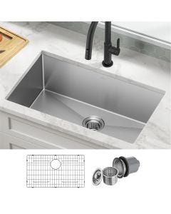 KRAUS Standart PRO™ 30-inch 16 Gauge Undermount Single Bowl Stainless Steel Kitchen Sink with accessories
