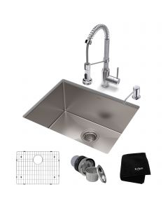 23" Undermount Kitchen Sink w/ Bolden Commercial Pull-Down Faucet and Soap Dispenser in Chrome
