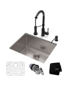 23" Undermount Kitchen Sink w/ Bolden Commercial Pull-Down Faucet and Soap Dispenser in Matte Black