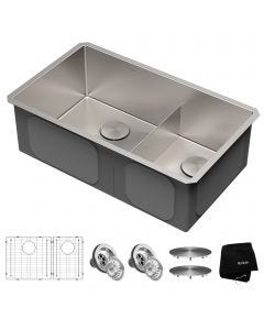 KRAUS Standart PRO™ 32-inch 16 Gauge Undermount 60/40 Double Bowl Stainless Steel Kitchen Sink with accessories
