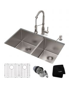 33" Undermount Kitchen Sink w/ Bolden Commercial Pull-Down Faucet and Soap Dispenser  in Stainless Steel