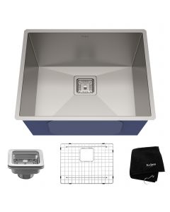 KRAUS Pax™ Zero-Radius 22-inch 16 Gauge Undermount Single Bowl Stainless Steel Kitchen Sink with accessories
