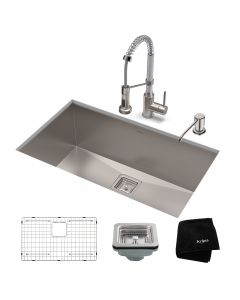 31 1/2" Undermount Kitchen Sink w/ Bolden Commercial Pull-Down Faucet and Soap Dispenser in Stainless Steel/Chrome