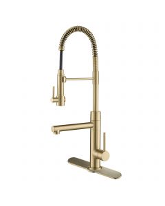 2-Function Commercial Style Pre-Rinse Kitchen Faucet with Pull-Down Spring Spout and Pot Filler in Spot Free Antique Champagne Bronze Finish with Matching Deck Plate