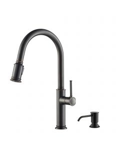 Single Handle Pull Down Kitchen Faucet with Deck Plate and Soap Dispenser in Oil Rubbed Bronze Finish