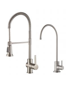 Commercial Style Kitchen Faucet and Water Filter Faucet Combo in Spot Free Stainless Steel