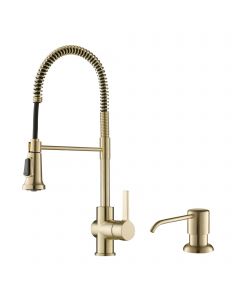 Commercial Style Kitchen Faucet with Deck Plate and Soap Dispenser in Spot Free Antique Champagne Bronze 