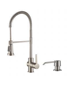 Single Handle Commercial Kitchen Faucet with Deck Plate and Soap Dispenser in all-Brite Spot Free Stainless Steel Finish