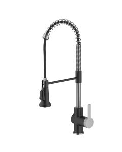 Commercial Style Pull-Down Single Handle Kitchen Faucet in Spot-Free Stainless Steel/Matte Black