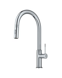 Modern Industrial Pull-Down Single Handle Kitchen Faucet in Chrome 