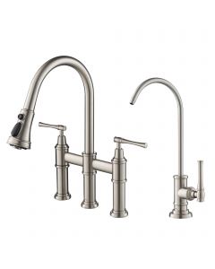 Transitional Bridge Kitchen Faucet and Water Filter Faucet Combo in Spot Free Stainless Steel