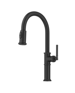 Traditional Industrial Pull-Down Single Handle Kitchen Faucet in Matte Black 