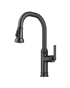 Industrial Pull-Down Single Handle Kitchen Faucet in Spot-Free Black Stainless Steel
