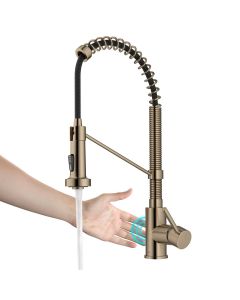Touchless Sensor Commercial Pull-Down Single Handle 18-Inch Kitchen Faucet in Spot Free Antique Champagne Bronze