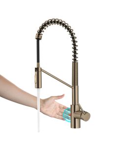 Touchless Sensor Commercial Pull-Down Single Handle Kitchen Faucet with QuickDock™ Top Mount Assembly in Spot Free Antique Champagne Bronze 