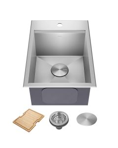 Workstation 15" Drop-In / Top Mount 16 Gauge Stainless Steel Single Bowl Kitchen Bar Sink with Accessories
