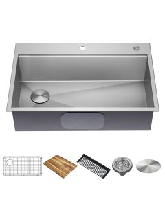 Workstation 33" Dual Mount 18 Gauge Stainless Steel Single Bowl Kitchen Sink with Accessories