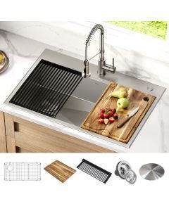 Loften PRO Workstation 33" Dual Mount Stainless Steel Single Bowl Kitchen Sink with Accessories