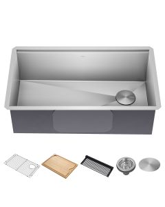 Kore™ Workstation 32" Undermount 16 Gauge Stainless Steel Single Bowl Kitchen Sink with accessories
