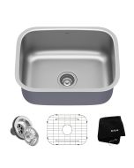 Kraus Premier Kitchen 23" Undermount 16 Gauge Stainless Steel Single Bowl Sink with accessories
