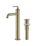 Single Handle Vessel Bathroom Faucet with Pop-Up Drain in Brushed Gold