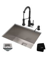 24" Undermount Utility Sink w/ Bolden Commercial Pull-Down Faucet and Soap Dispenser in Matte Black