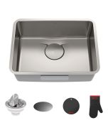Kraus Dex™ 25” Undermount 16 Gauge Stainless Steel Single Bowl Kitchen Sink with accessories
