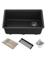 Bellucci Workstation 30" Undermount Granite Single Bowl Kitchen Sink in Metallic Black.