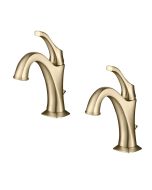Single Handle Basin Bathroom Faucet with Lift Rod Drain and Deck Plate in Brushed Gold (2-Pack)