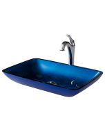 Blue Rectangular Glass Vessel 22" Bathroom Sink w/ Arlo Vessel Faucet and Pop-Up Drain in Chrome