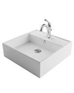 Square Vessel 18 1/2" Ceramic Bathroom Sink in White w/ Arlo Faucet and Lift Rod Drain in Chrome