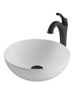 Round Vessel 14" Ceramic Bathroom Sink in White w/ Arlo Vessel Faucet and Pop-Up Drain in Matte Black