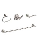 Elie 4-Piece Bath Hardware Set with 24" Towel Bar, Paper Holder, Towel Ring and Robe Hook in Brushed Nickel