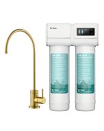 Purita 2-Stage Under-Sink Filtration System with Single Handle Drinking Water Filter Faucet in Brushed Brass.