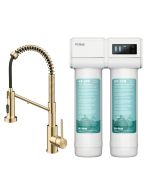 Bolden Pull-Down Single Handle Water Filter Faucet in Spot-Free Antique Champagne Bronze with Purita 2-Stage Under-Sink Filtration System.