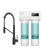 Oletto Commercial Style Pull-Down Single Handle Water Filter Kitchen Faucet in Matte Black with Purita 2-Stage Under-Sink Filtration System.