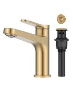 Indy Single Handle Bathroom Faucet in Spot-Free Brushed Brass with Pop-Up Drain.
