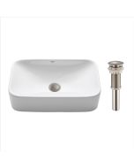 19" Rectangular Vessel Ceramic Bathroom Sink in White with Pop-Up Drain in Satin Nickel