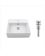 18 1/2" Square Vessel Ceramic Bathroom Sink in White with Pop-Up Drain in Chrome